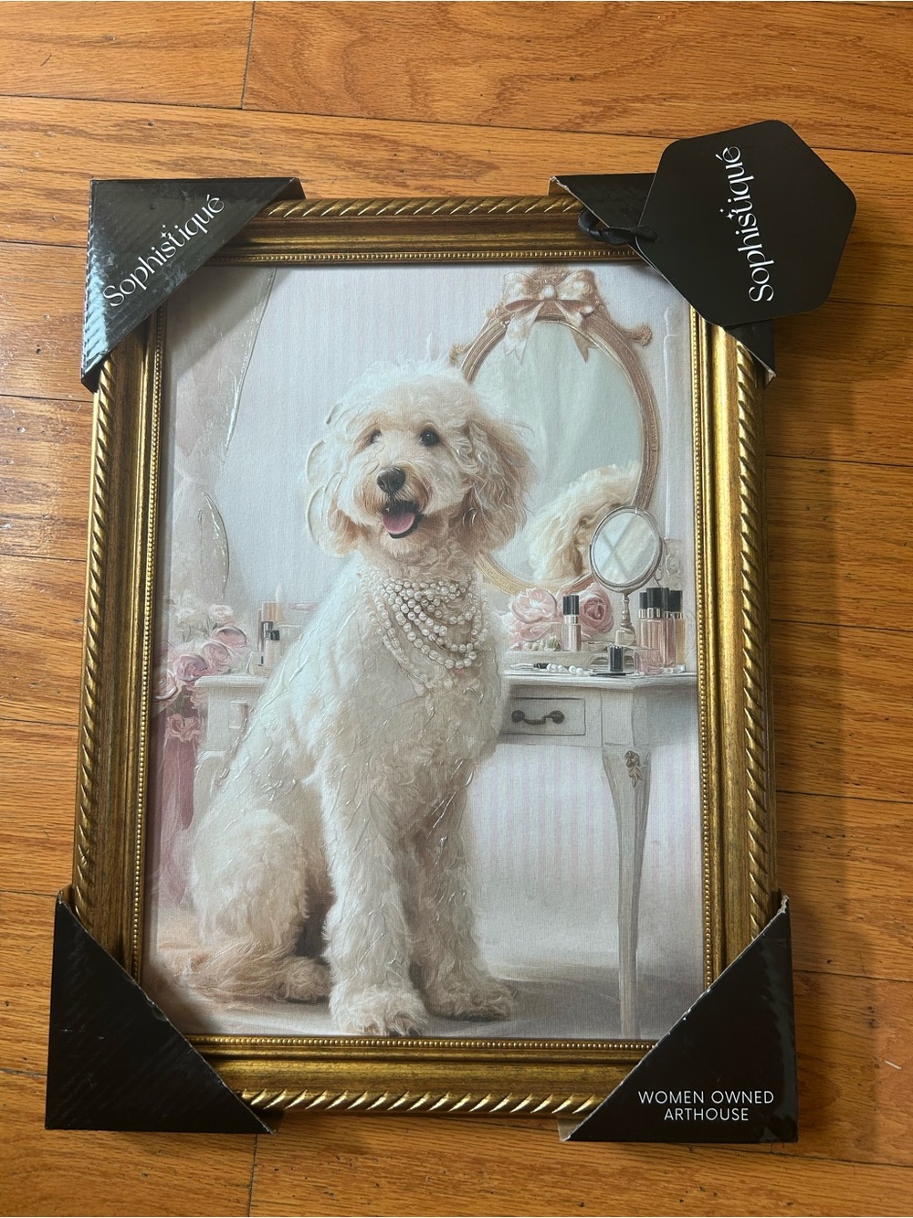 NWT Sophistique dog with dresser wall art size 12x16.25”